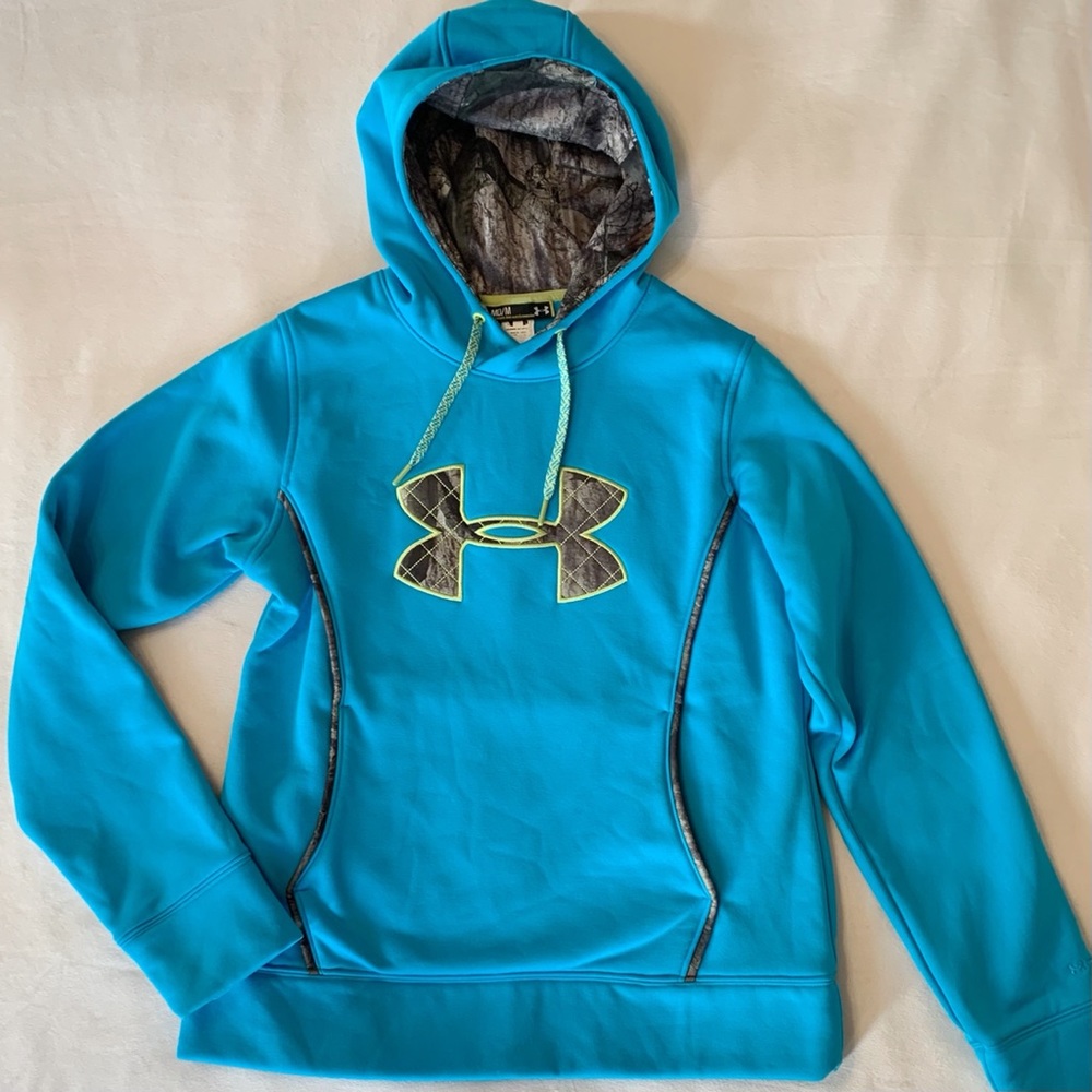 UA storm caliber teal and camo hoodie
